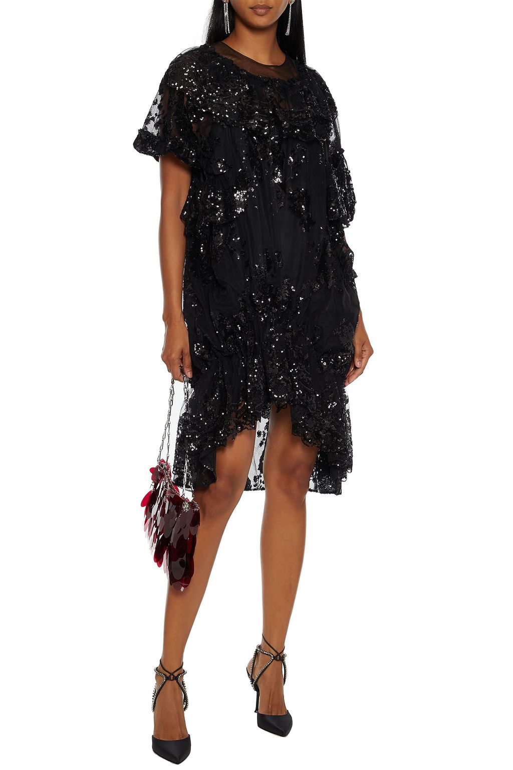 SIMONE ROCHA Asymmetric ruffled sequined tulle dress