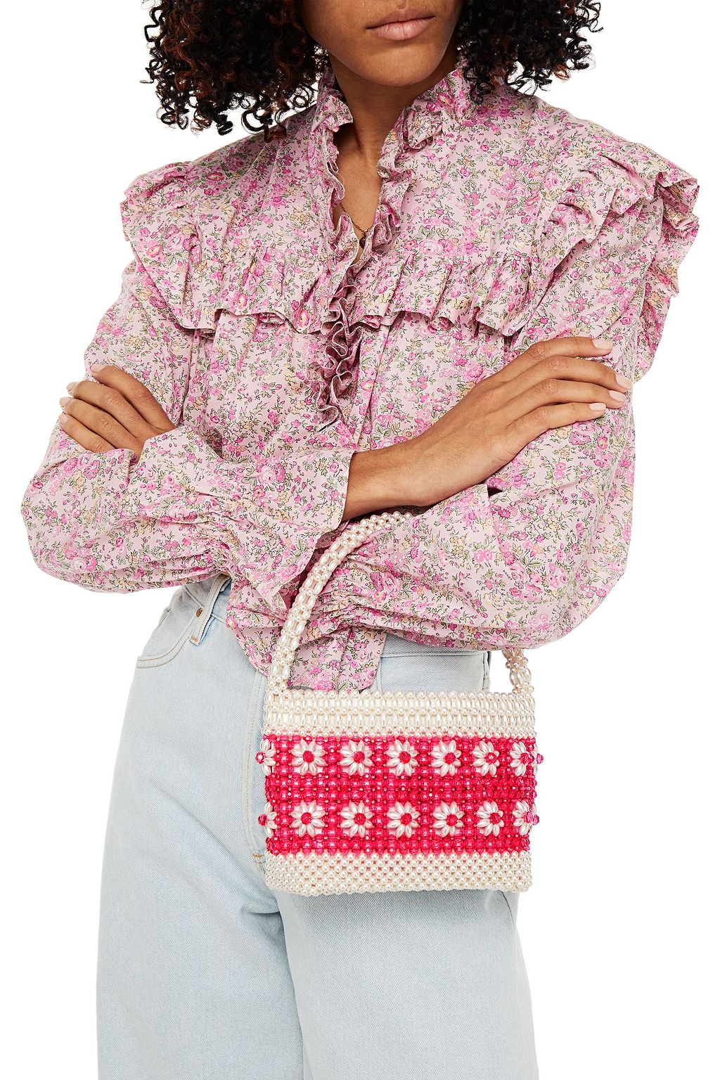 SHRIMPS Ida faux pearl and crystal tote