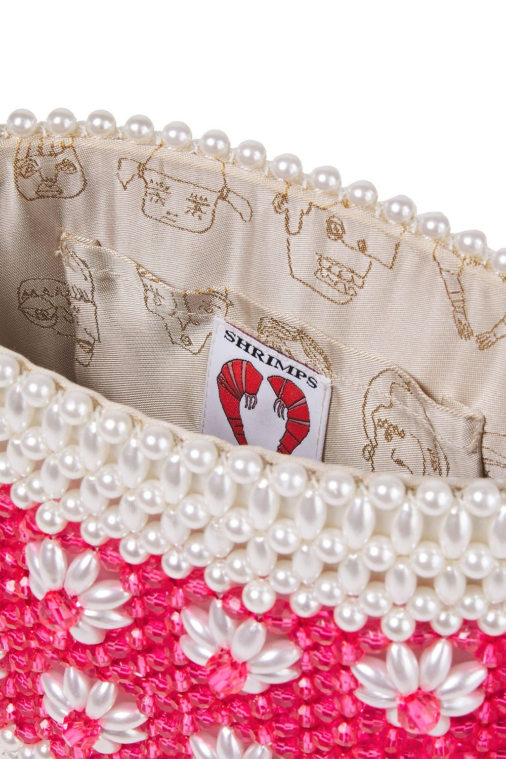 SHRIMPS Ida faux pearl and crystal tote