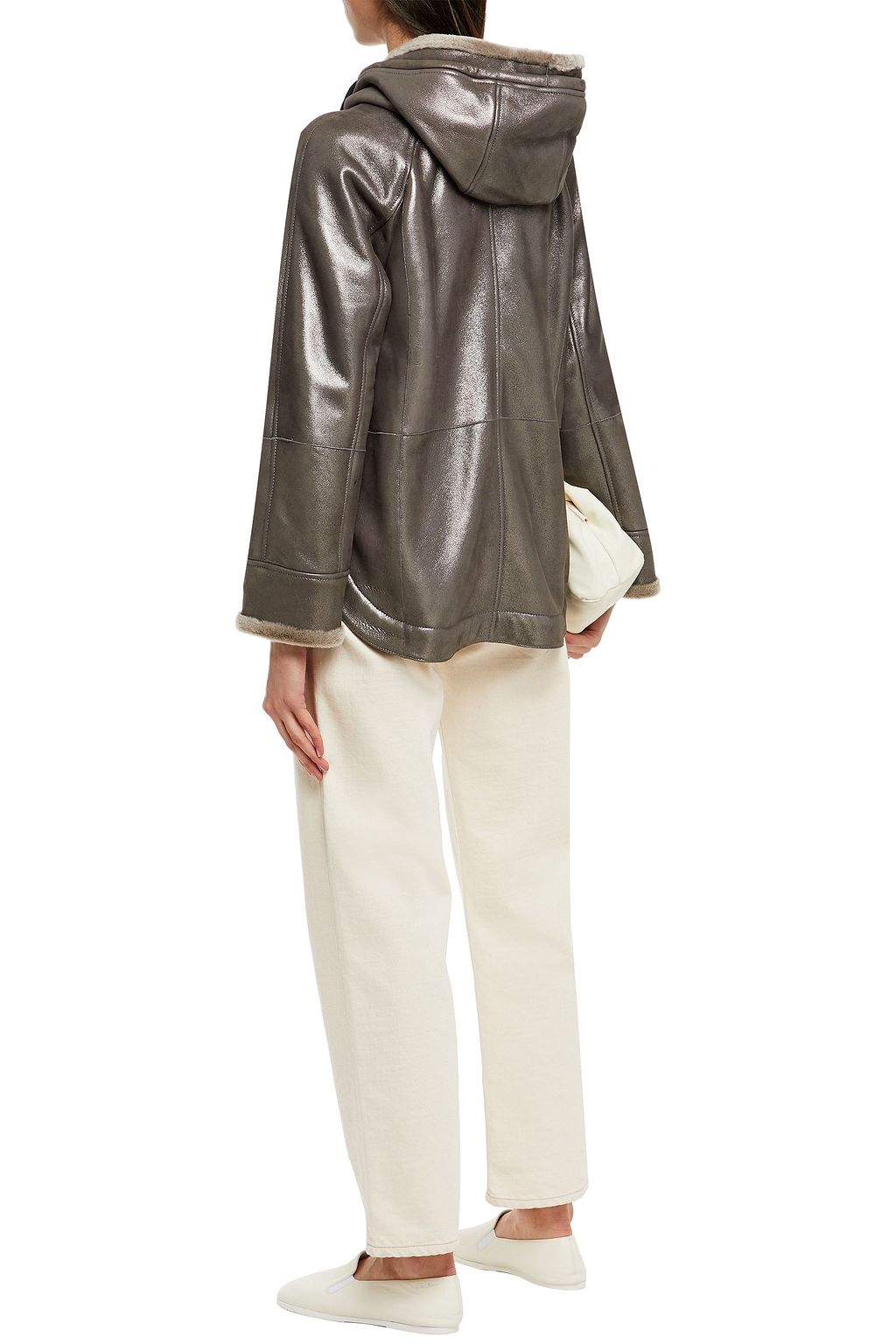 BRUNELLO CUCINELLI Kapuzenjacke aus Metallic-Leder mit Zierperlen
