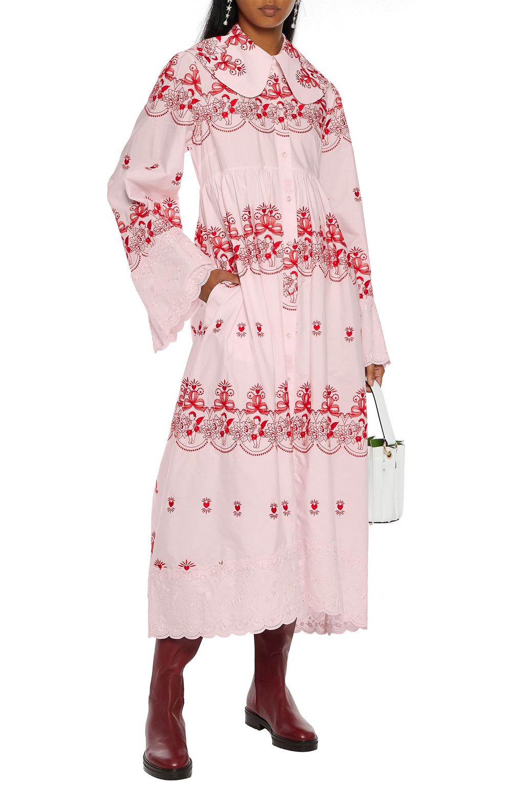 SIMONE ROCHA Embroidered cotton-poplin midi shirt dress