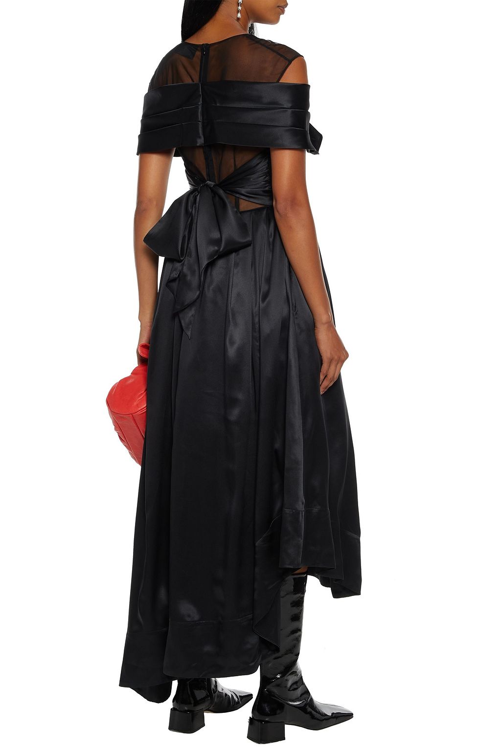 SIMONE ROCHA Cold-shoulder asymmetric tulle and silk-satin midi dress