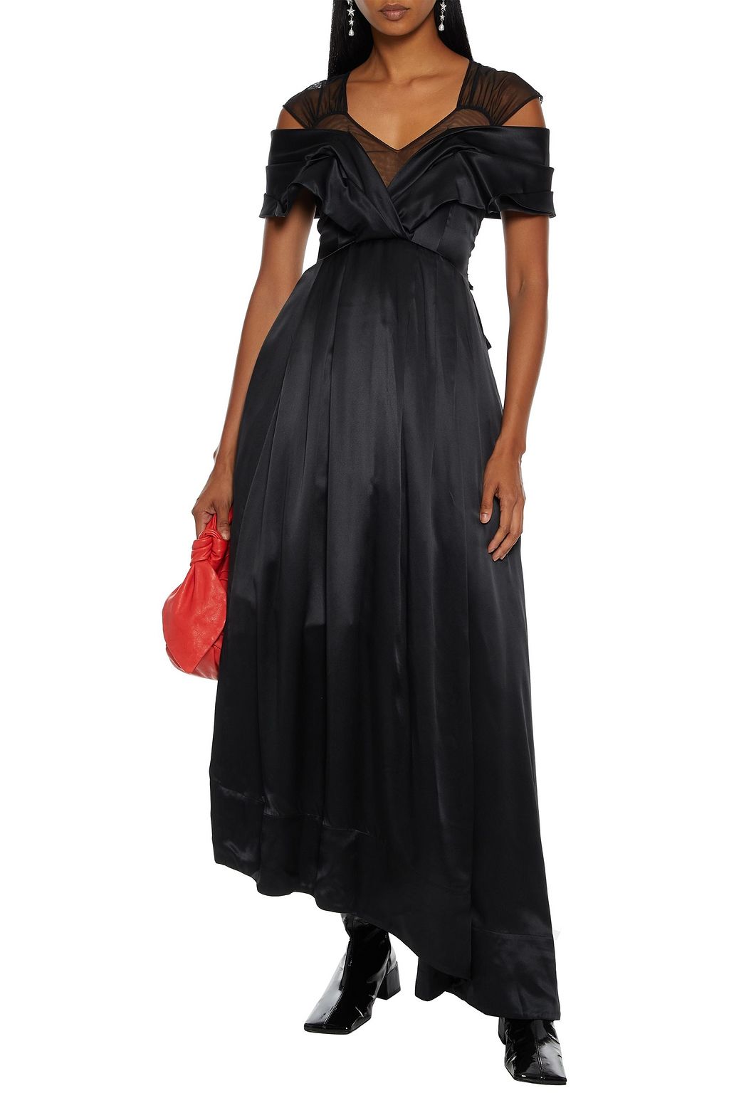 SIMONE ROCHA Cold-shoulder asymmetric tulle and silk-satin midi dress