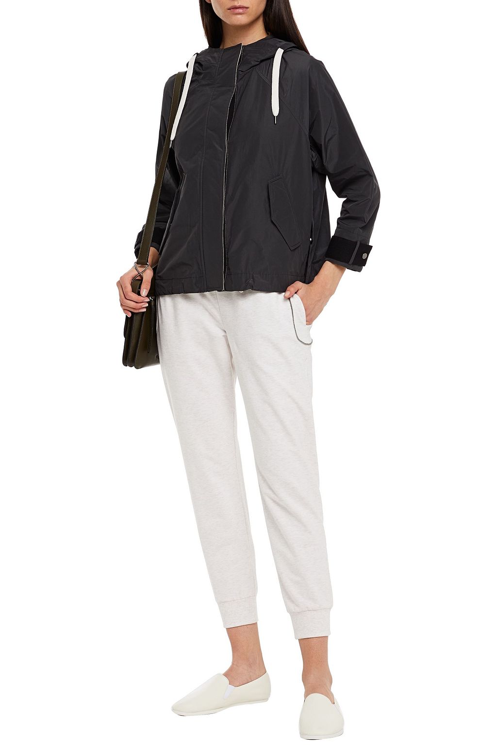 BRUNELLO CUCINELLI Bead-embellished shell hooded jacket