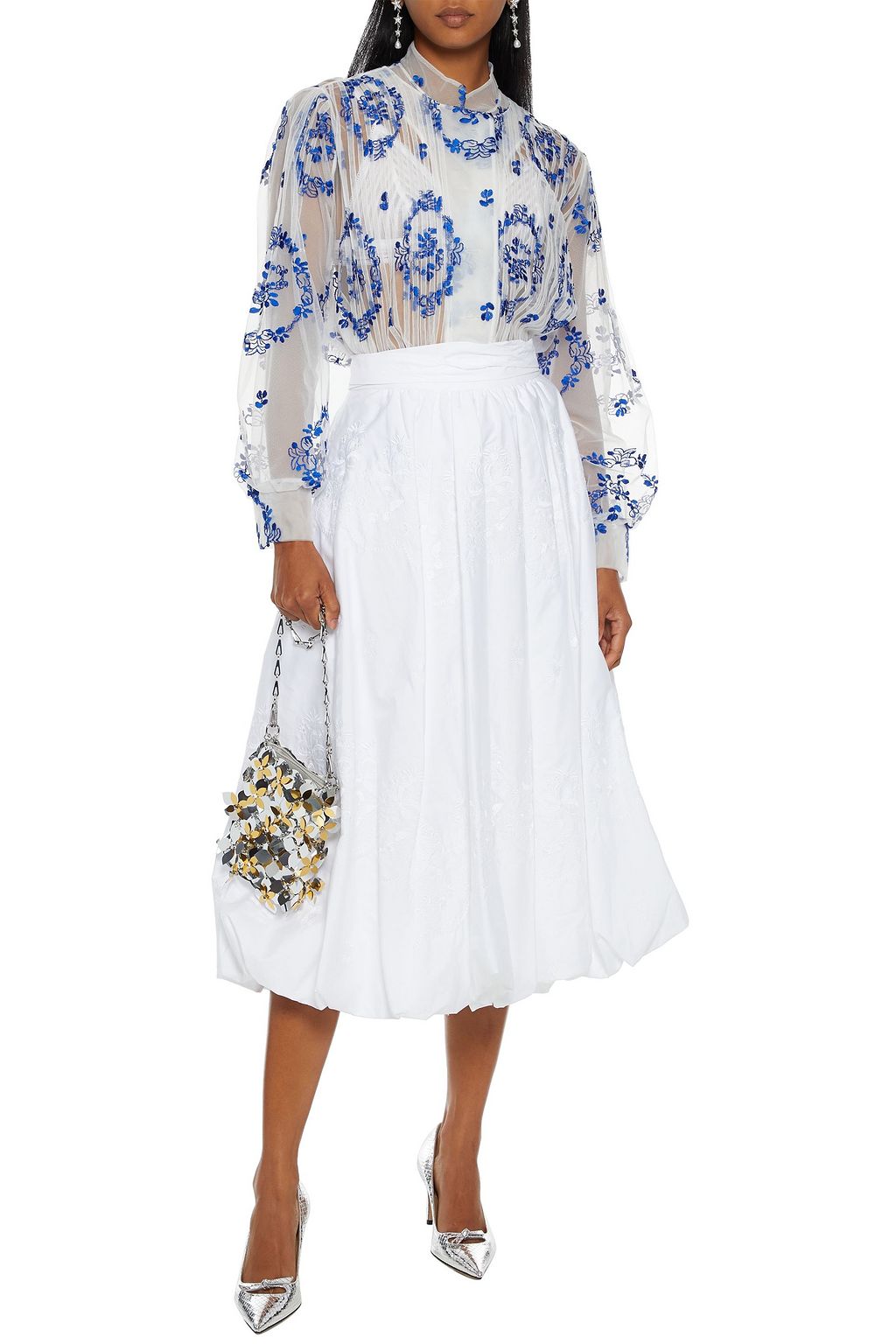 SIMONE ROCHA Pleated embroidered tulle blouse
