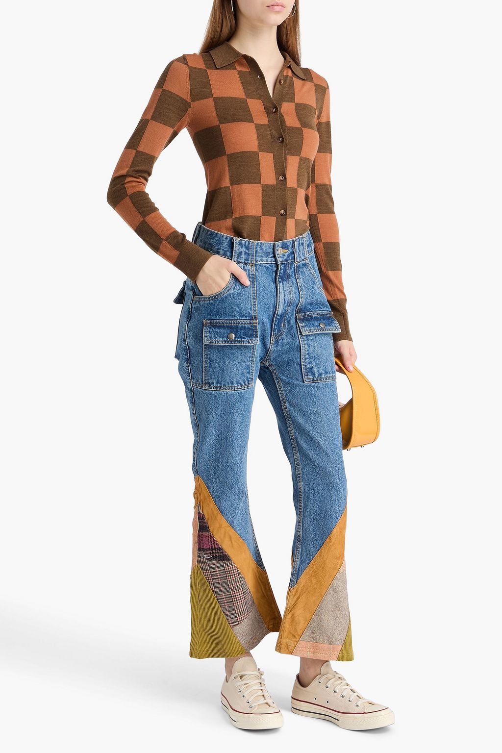 ANDERSSON BELL Olivia patchwork high-rise bootcut jeans