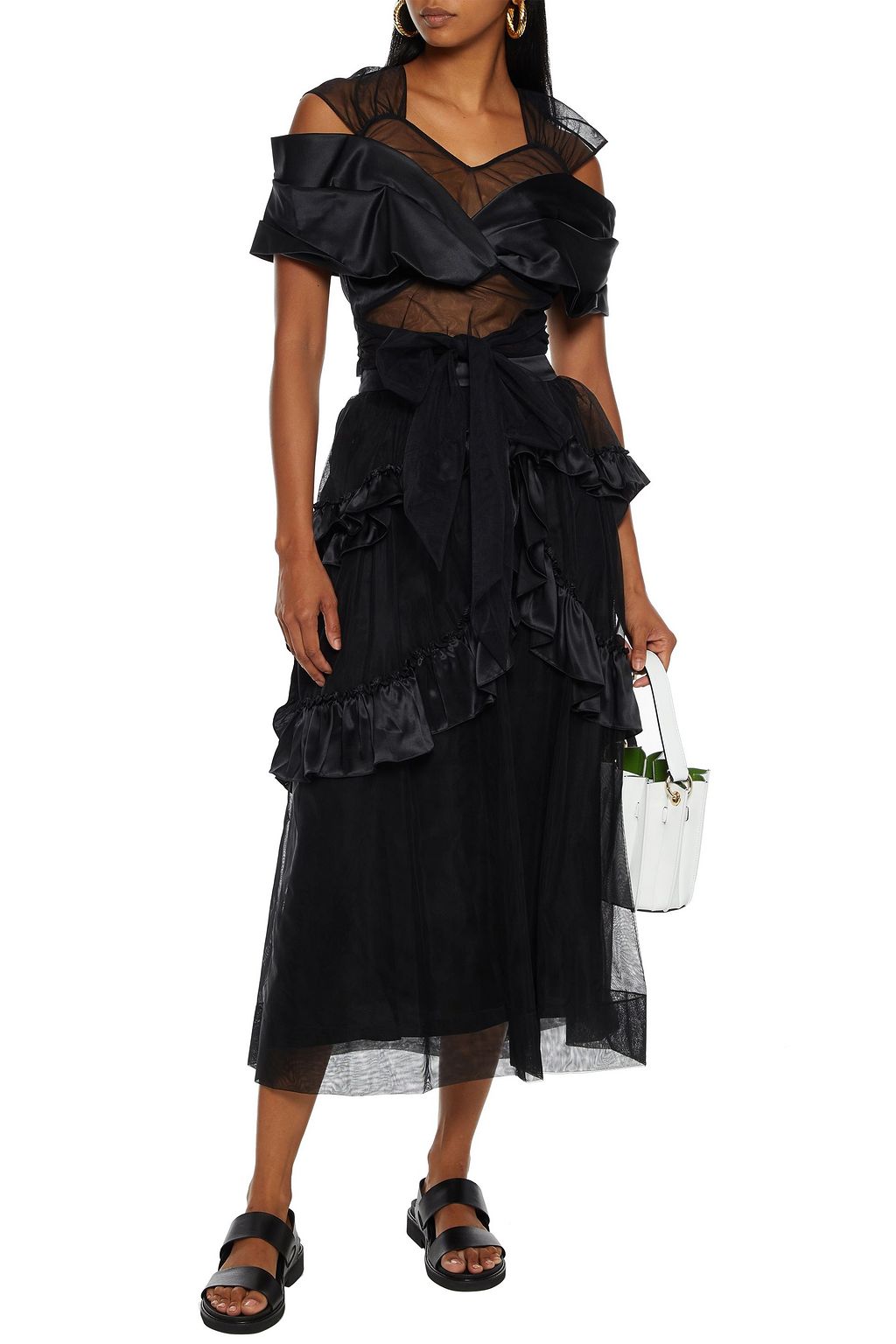 SIMONE ROCHA Ruffled satin-trimmed tulle midi skirt