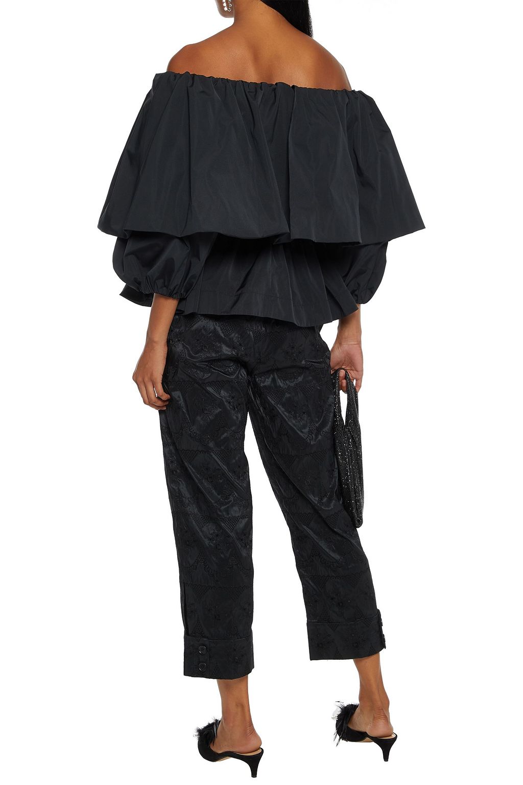 SIMONE ROCHA Cropped belted embroidered taffeta straight-leg pants
