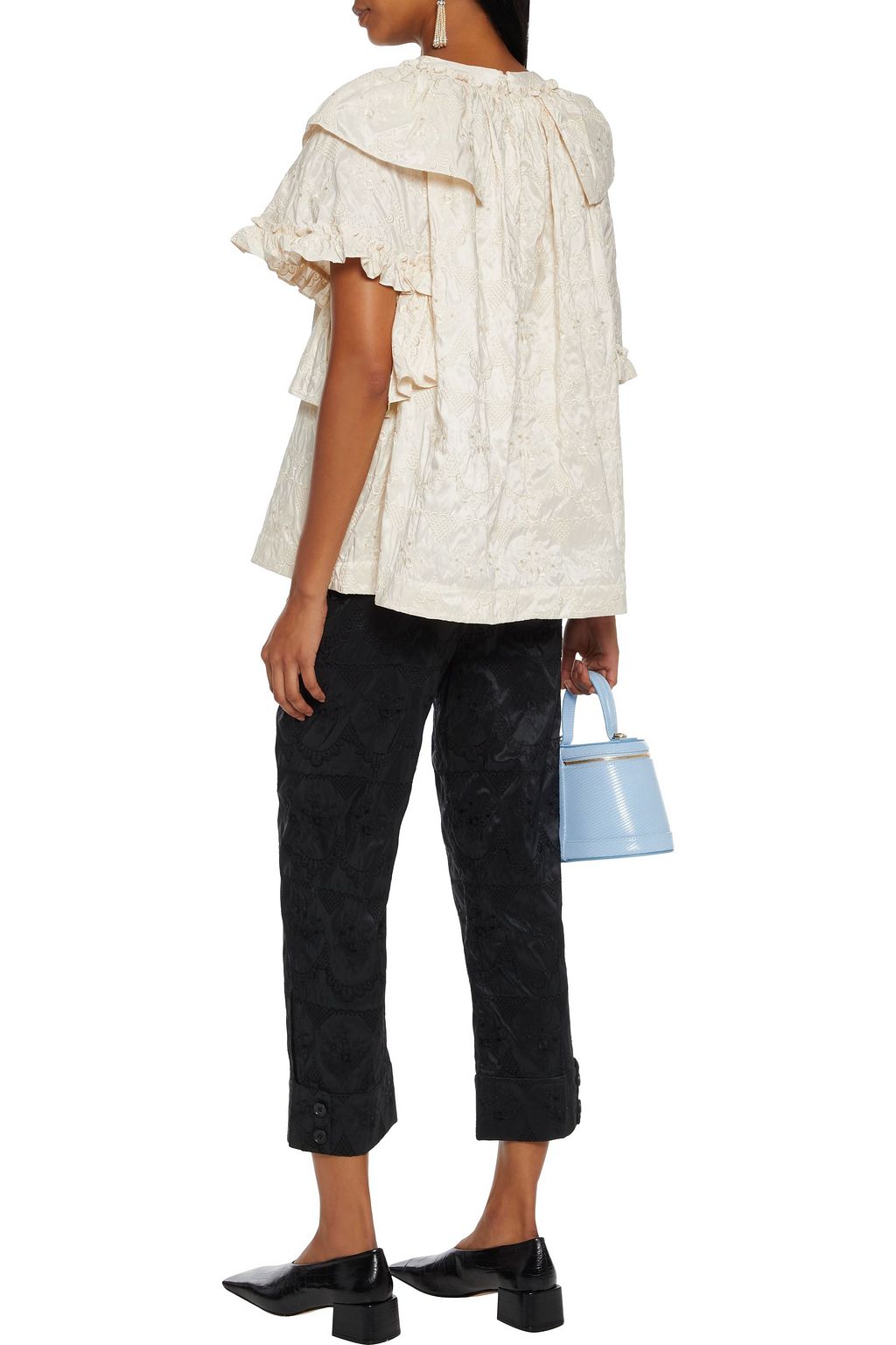 SIMONE ROCHA Oversized ruffled embroidered taffeta blouse