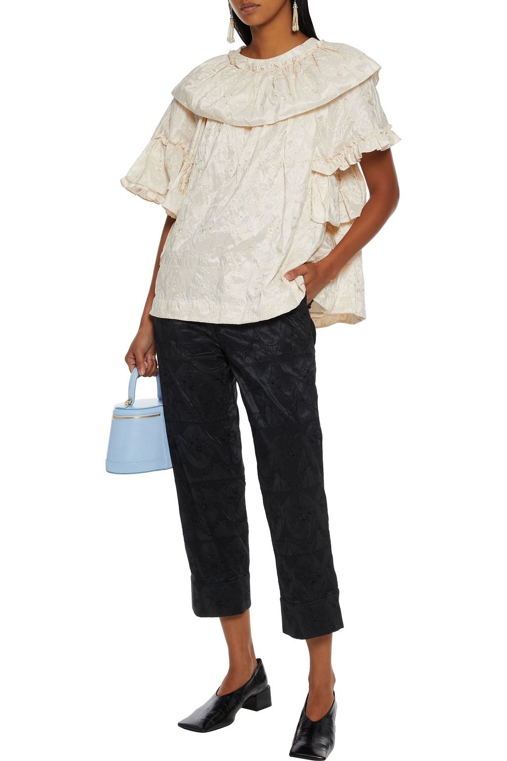 SIMONE ROCHA Oversized ruffled embroidered taffeta blouse