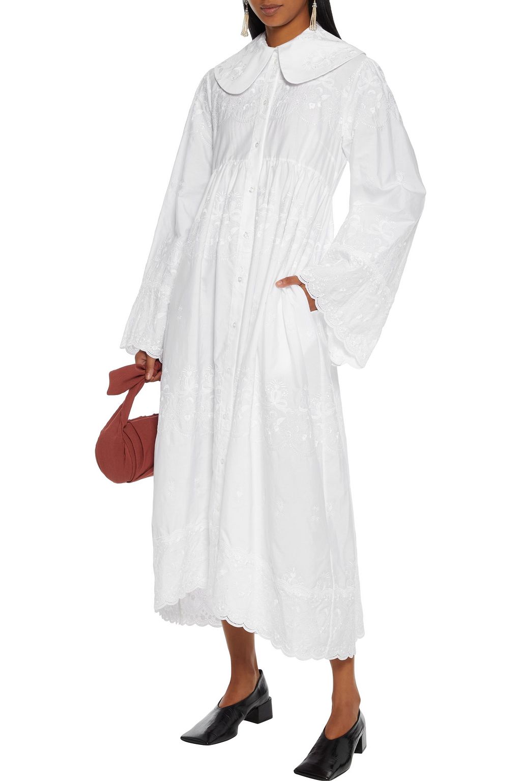 SIMONE ROCHA Embroidered cotton-poplin midi dress