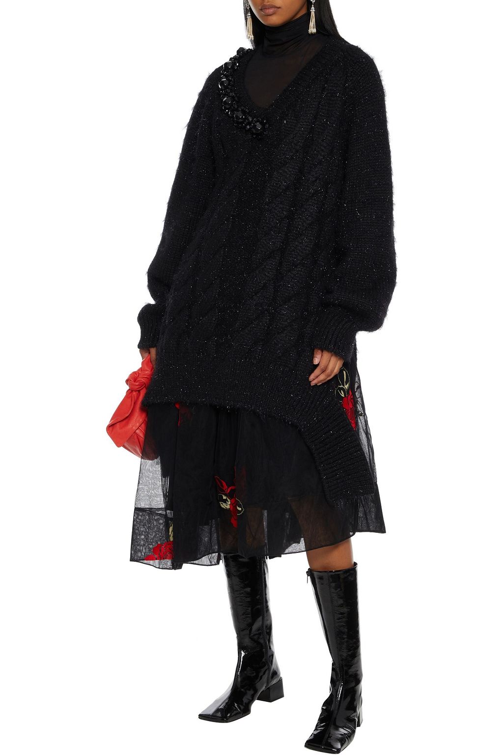 SIMONE ROCHA Oversized embellished cable-knit and tinsel sweater