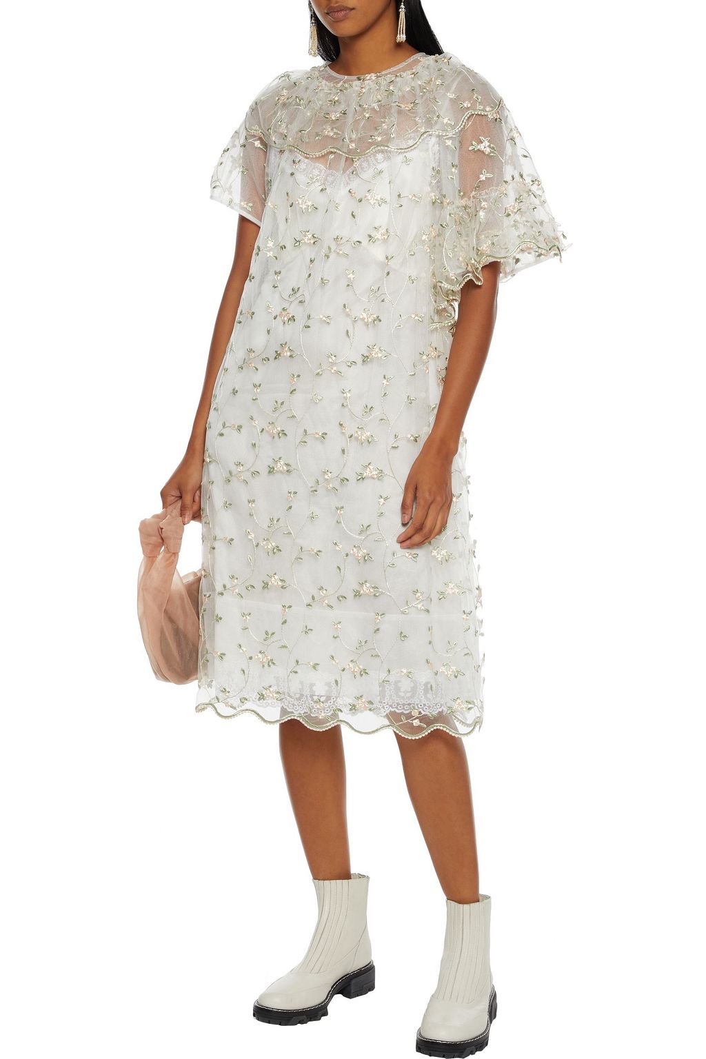 SIMONE ROCHA Embroidered gathered tulle midi dress