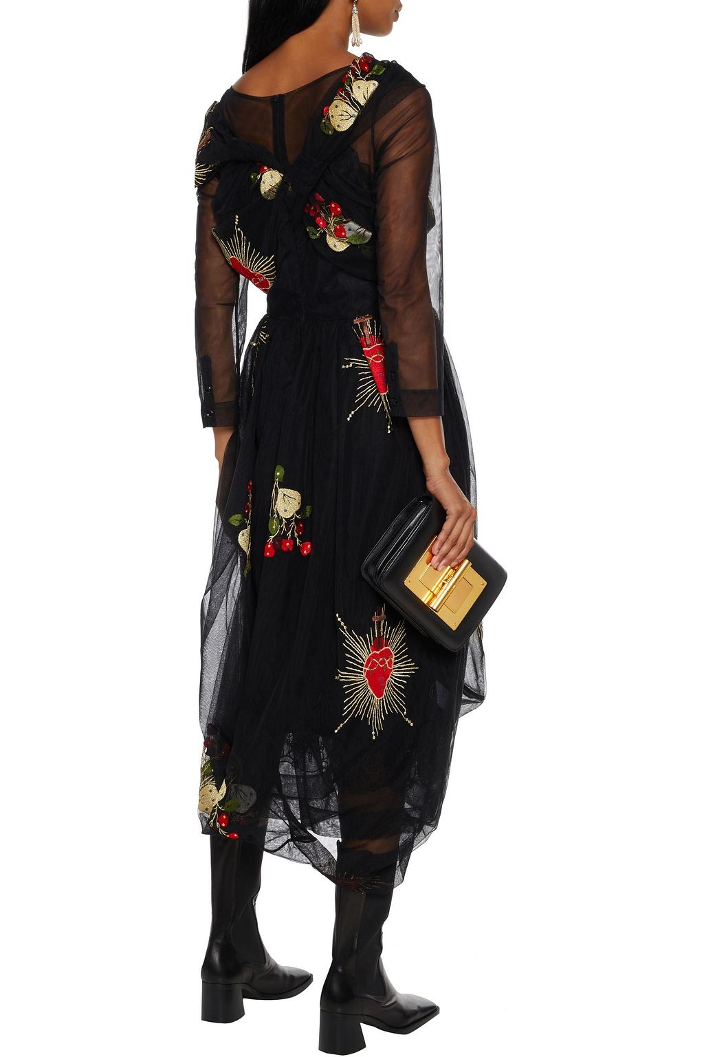 SIMONE ROCHA Draped twisted embroidered tulle midi dress