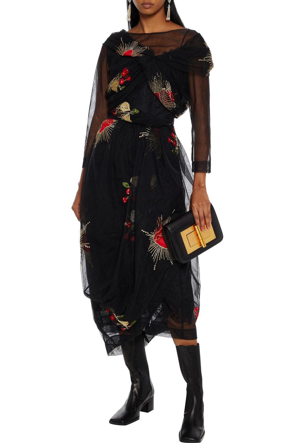 SIMONE ROCHA Draped twisted embroidered tulle midi dress