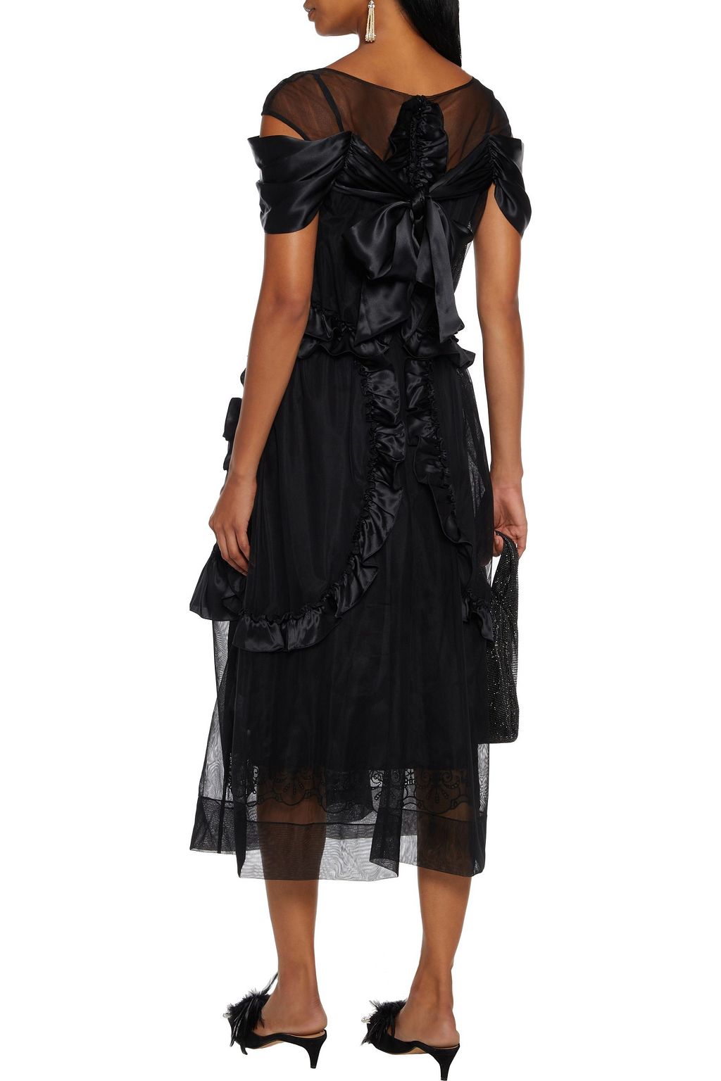 SIMONE ROCHA Paneled ruffled satin and tulle midi dress