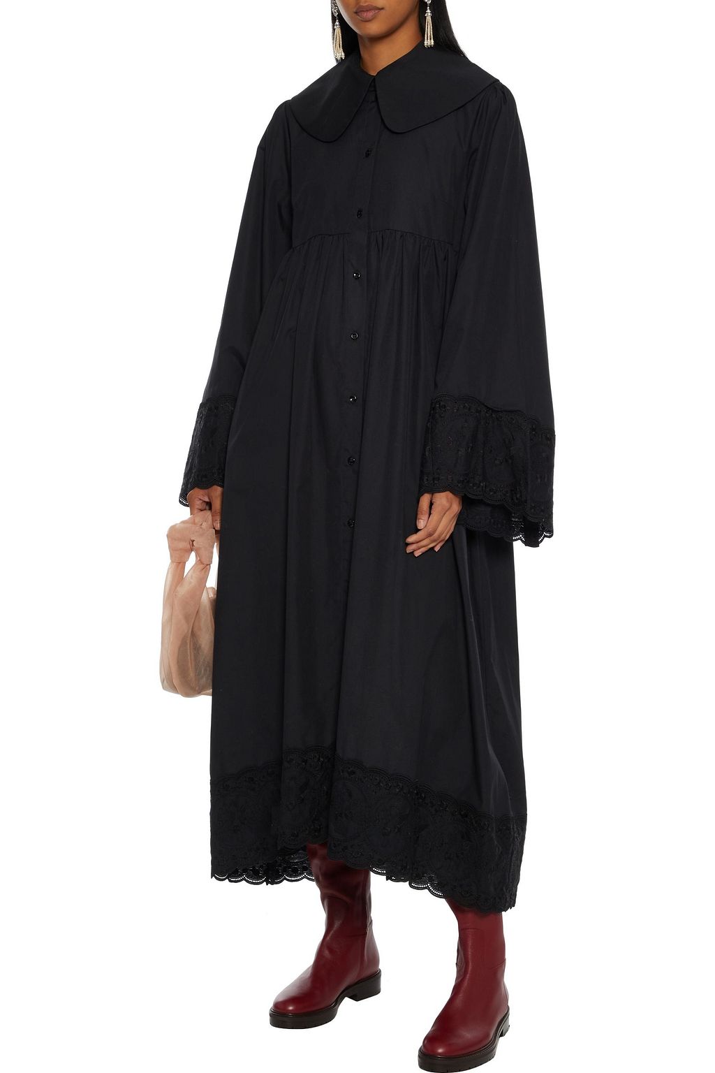 SIMONE ROCHA Oversized broderie anglaise cotton-poplin midi shirt dress