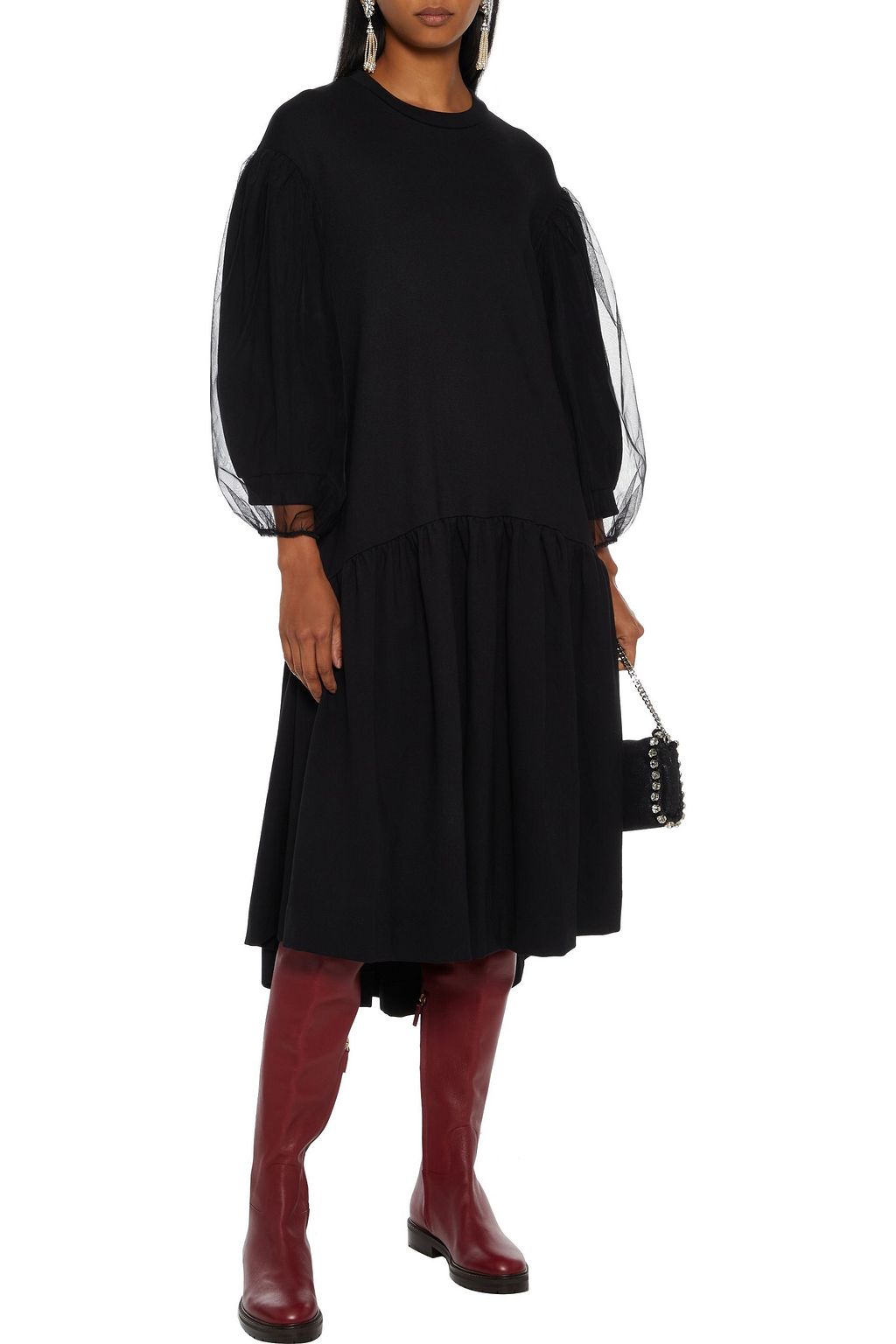 SIMONE ROCHA Tulle-paneled ponte midi dress