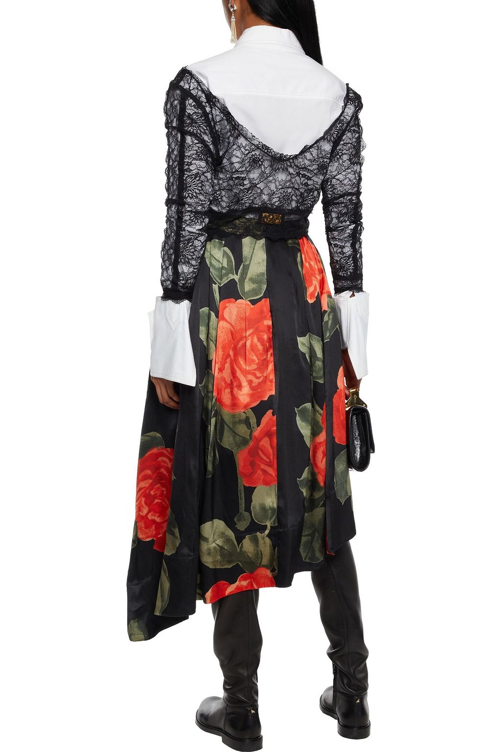SIMONE ROCHA Asymmetric pleated floral-print silk-satin midi skirt