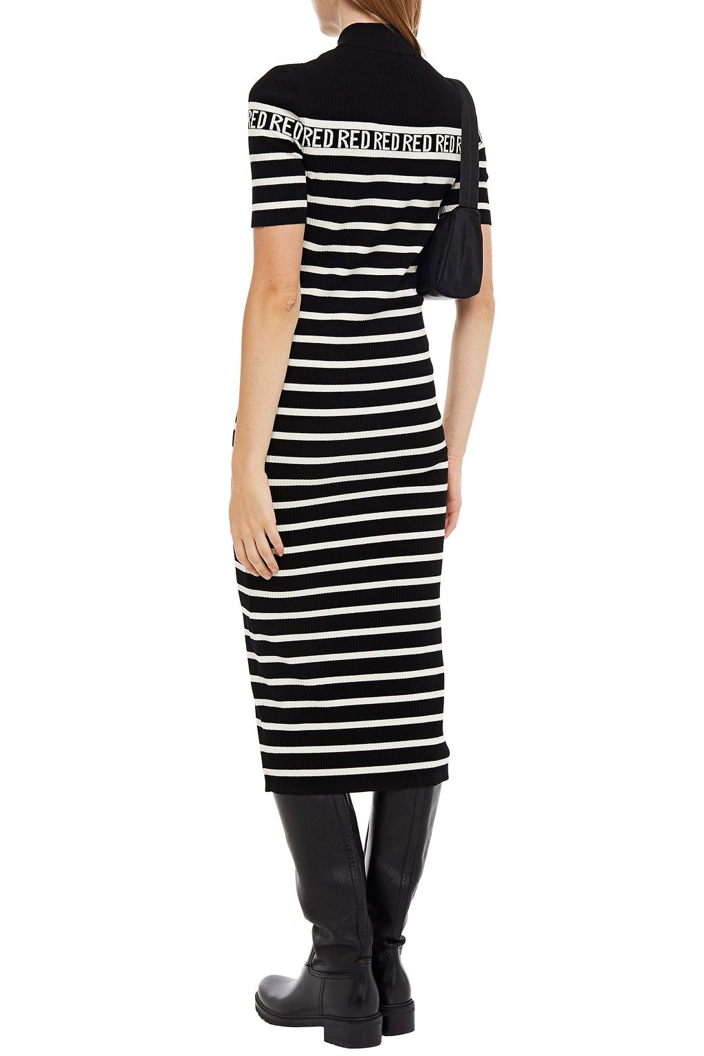 REDVALENTINO Striped ribbed jacquard-knit turtleneck midi dress