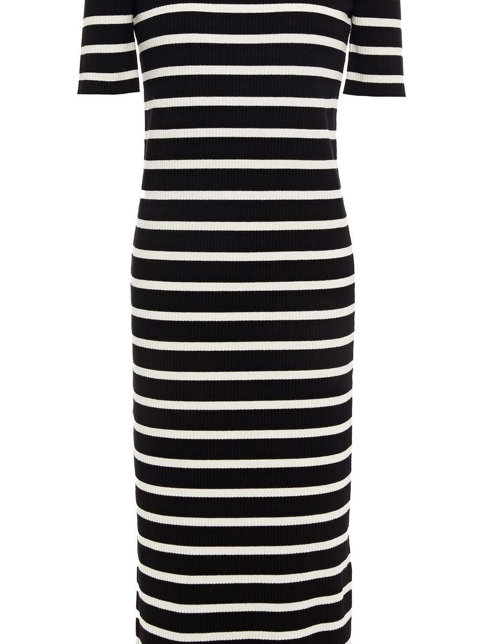 striped ribbed jacquard-knit turtleneck midi dress