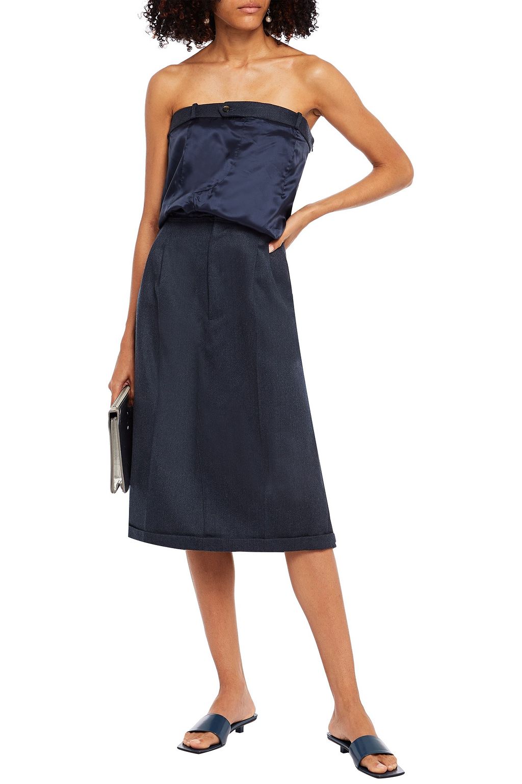 MAISON MARGIELA Strapless satin twill-paneled wool dress