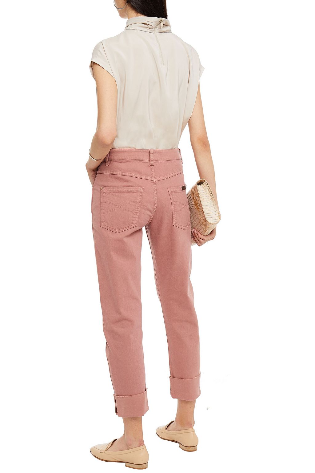 BRUNELLO CUCINELLI Cropped bead-embellished high-rise tapered jeans
