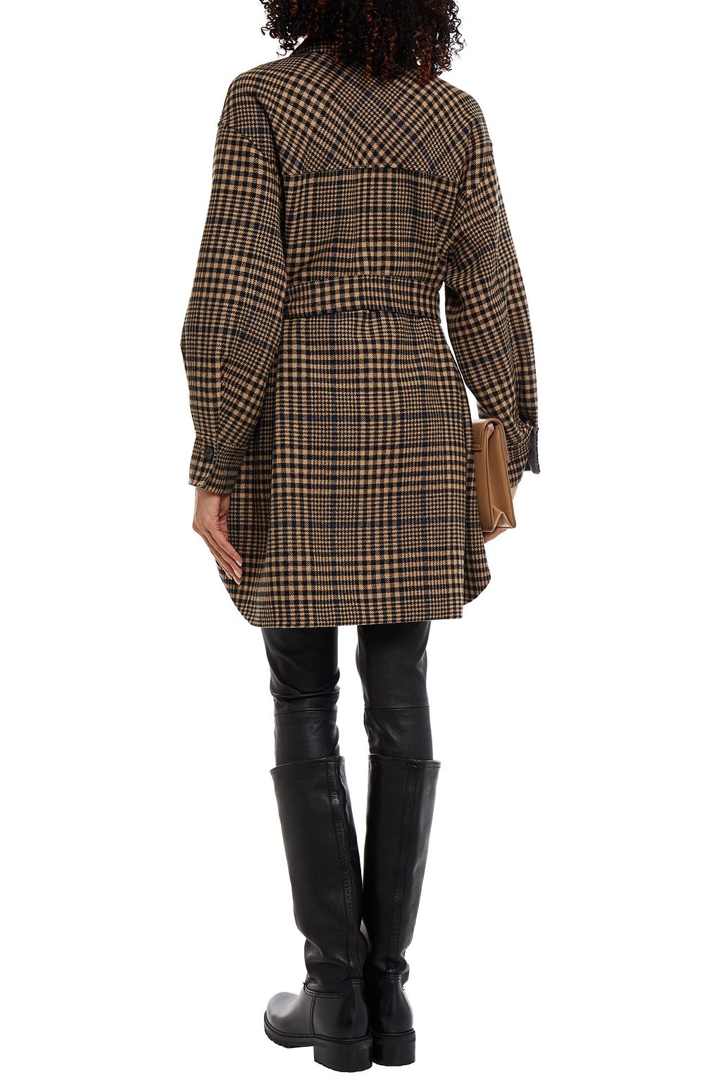 MAJE Brushed Prince of Wales checked wool-blend felt coat
