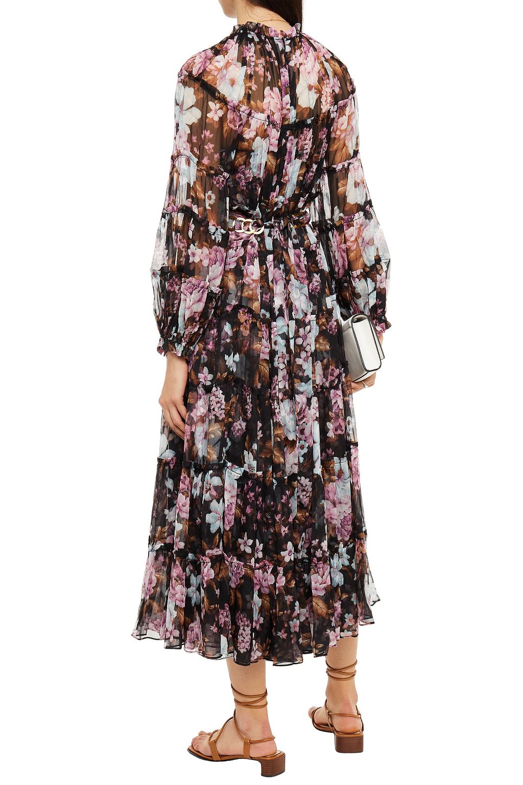 ZIMMERMANN Gathered floral-print silk crepon midi dress