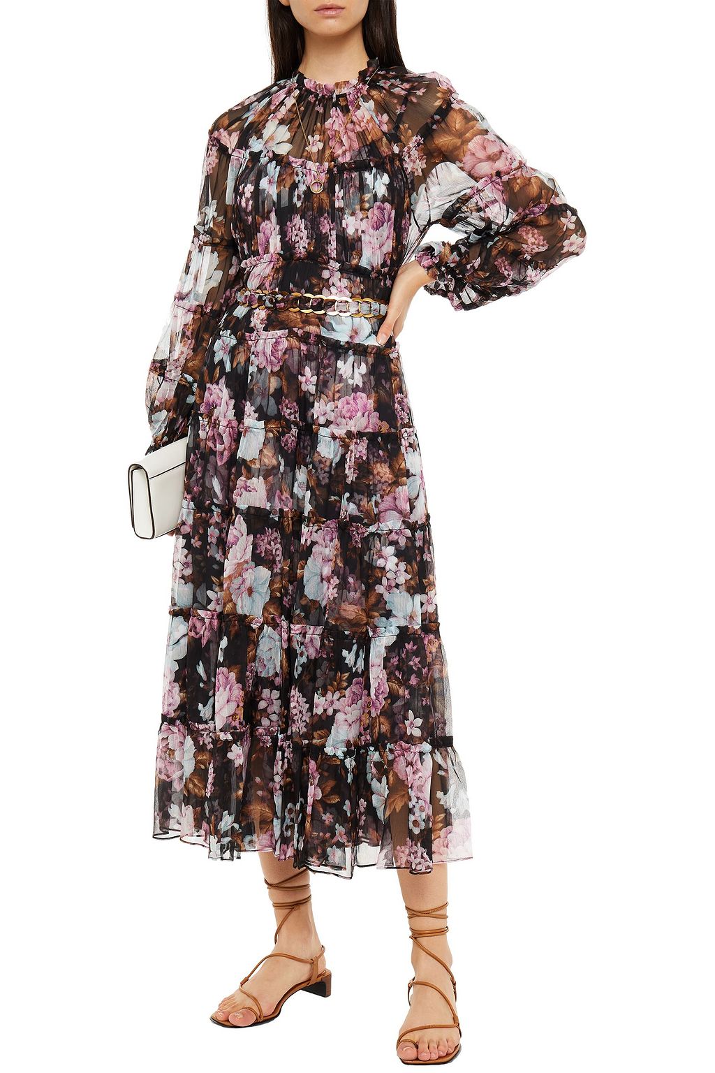 ZIMMERMANN Gathered floral-print silk crepon midi dress