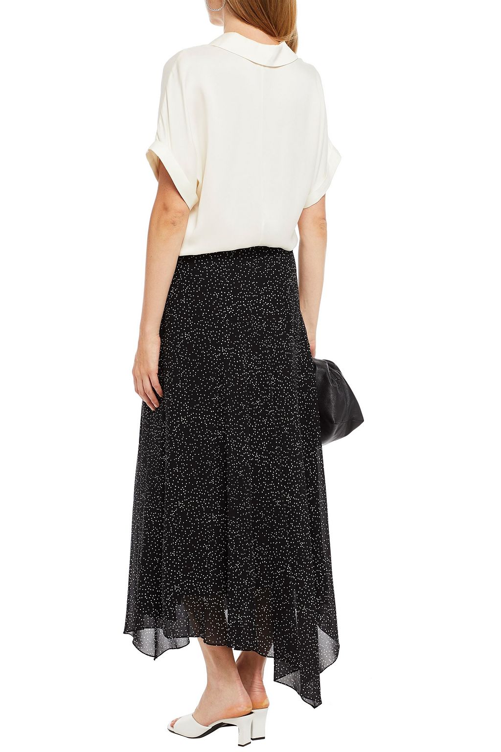 THEORY Asymmetric polka-dot silk crepe de chine maxi skirt