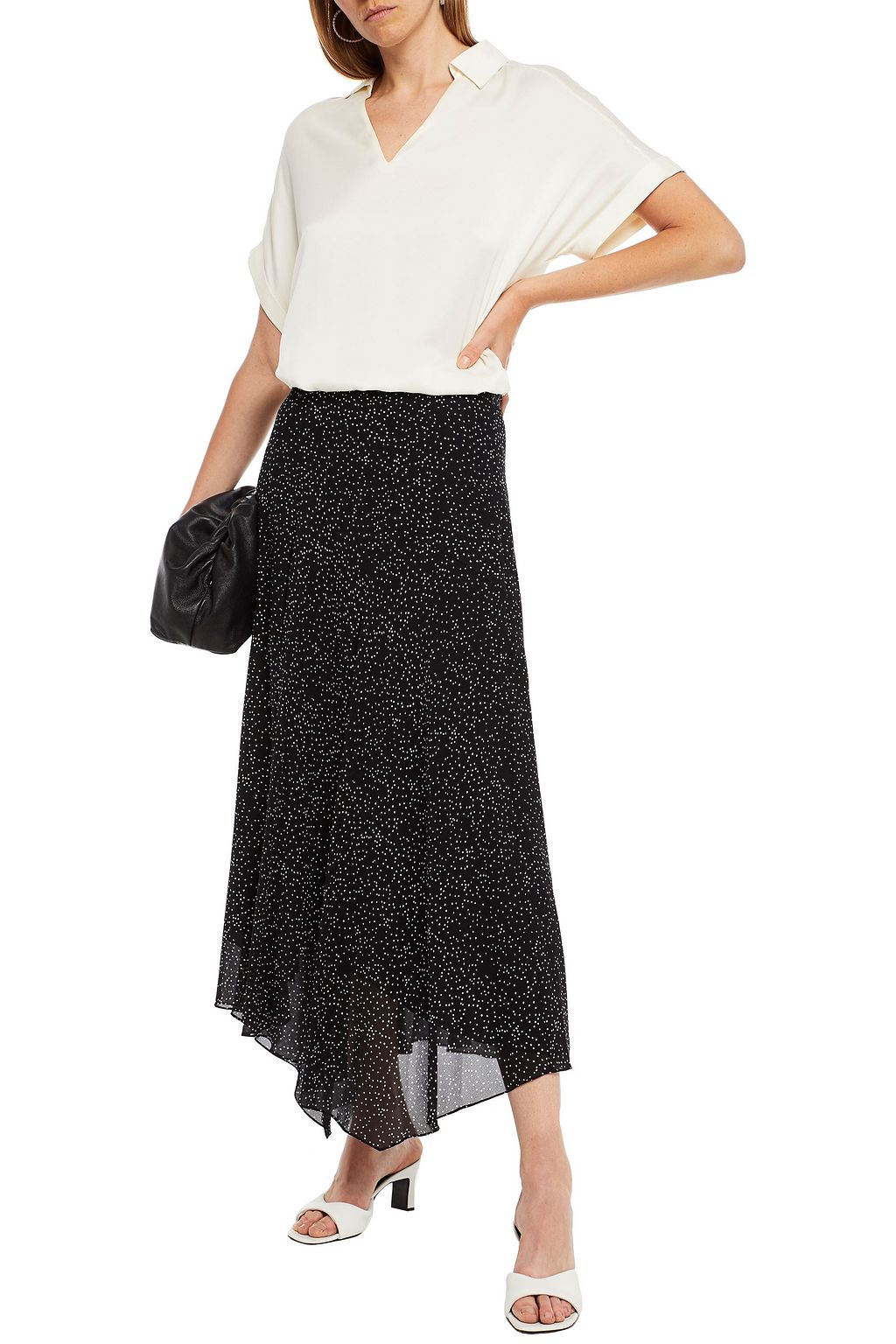 THEORY Asymmetric polka-dot silk crepe de chine maxi skirt