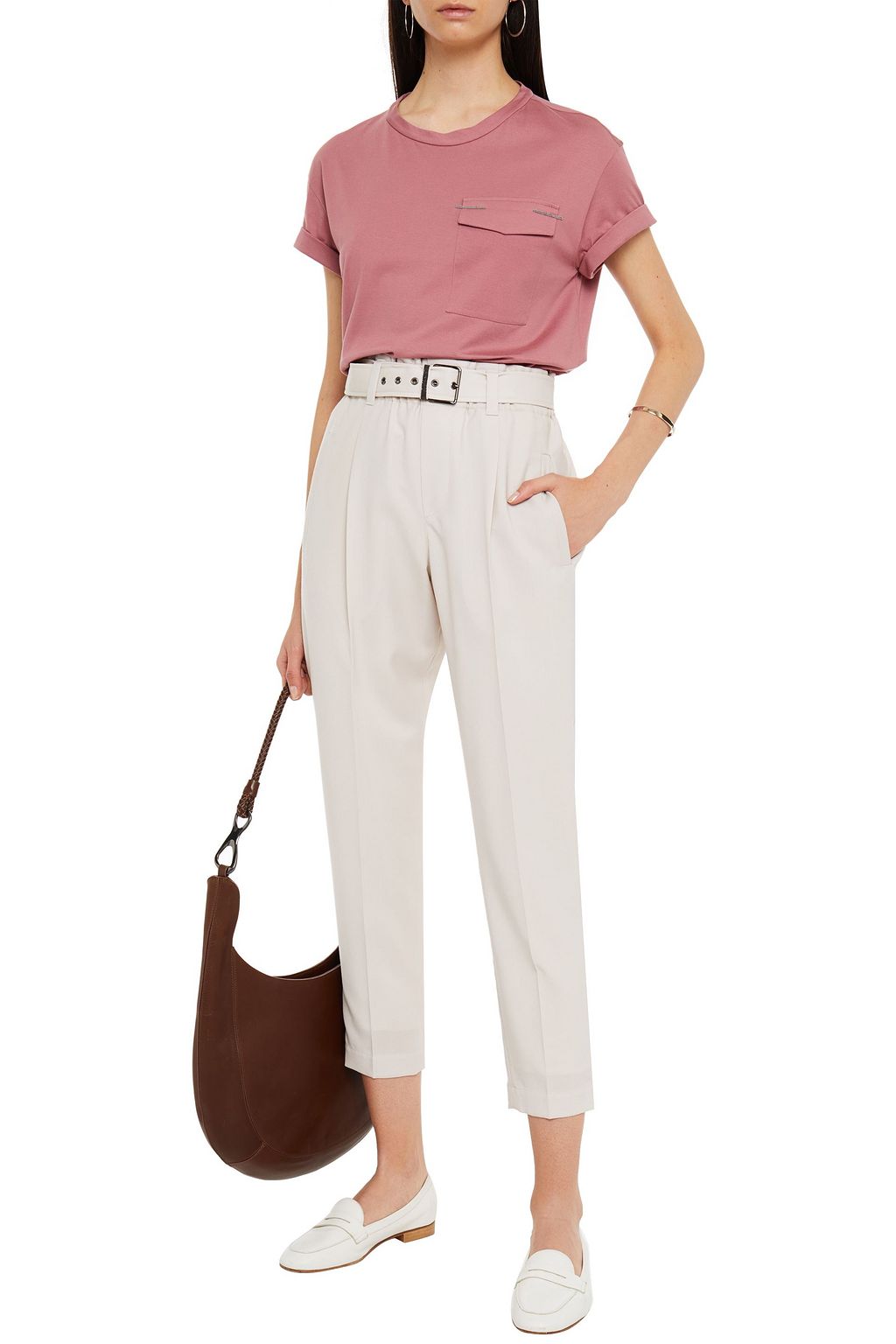 BRUNELLO CUCINELLI Cropped belted wool tapered pants