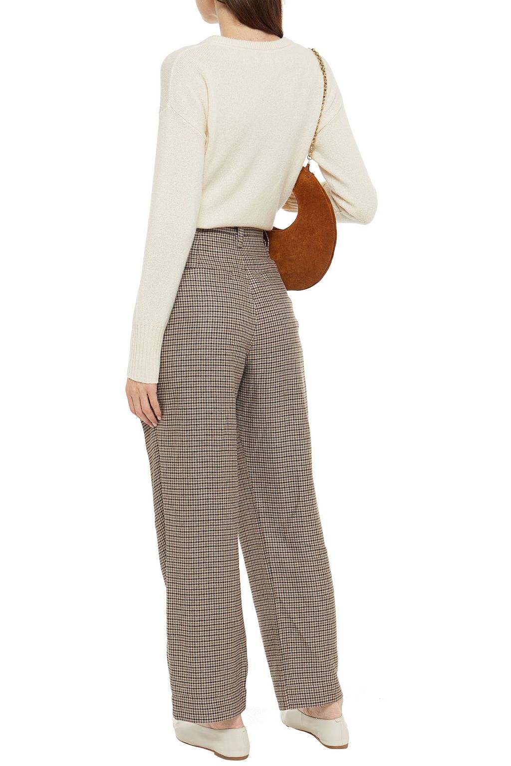 BRUNELLO CUCINELLI Houndstooth linen, wool and silk-blend tweed wide-leg pants