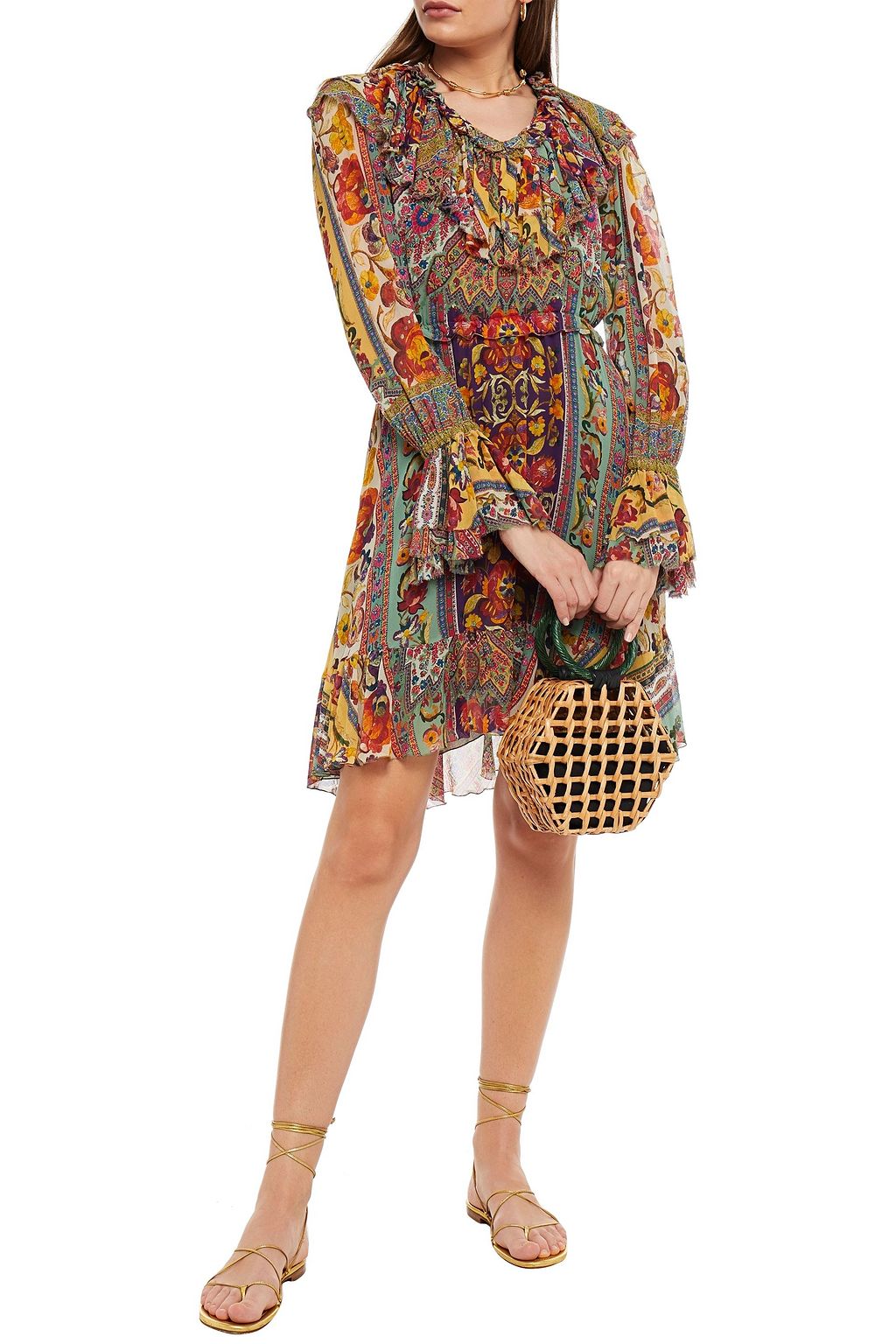 ETRO Ruffled printed silk crepe de chine mini dress