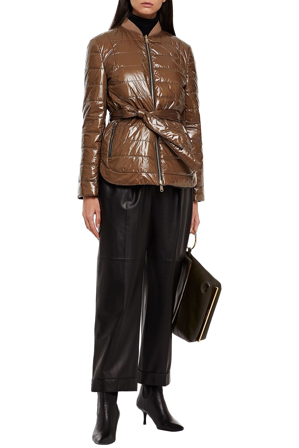 BRUNELLO CUCINELLI Reversible belted embellished quilted glossed-shell down jacket