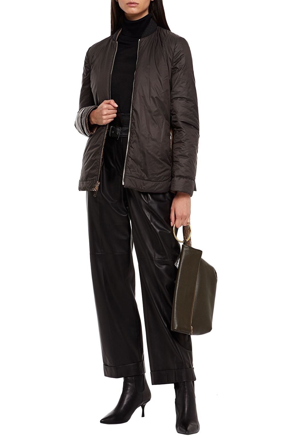 BRUNELLO CUCINELLI Reversible belted embellished quilted glossed-shell down jacket