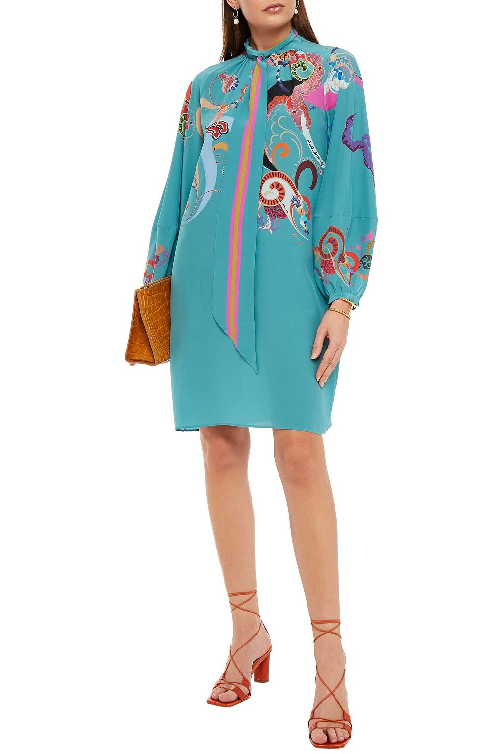 ETRO Tie-neck printed silk crepe de chine mini dress