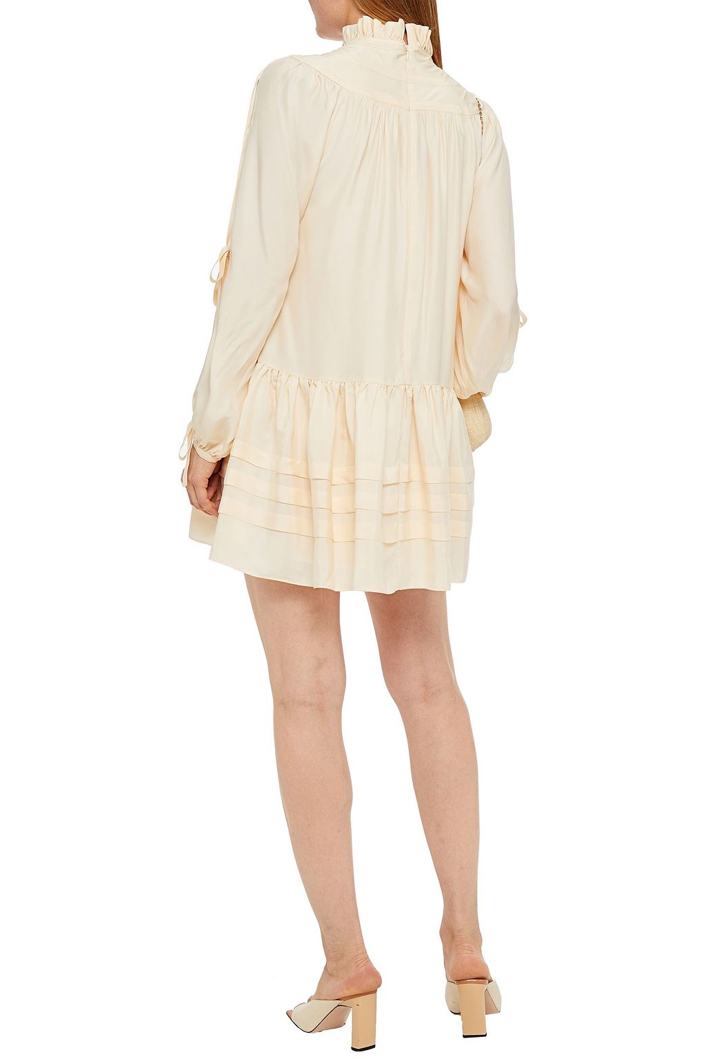AMUR Bow-detailed ruffled silk-satin mini dress