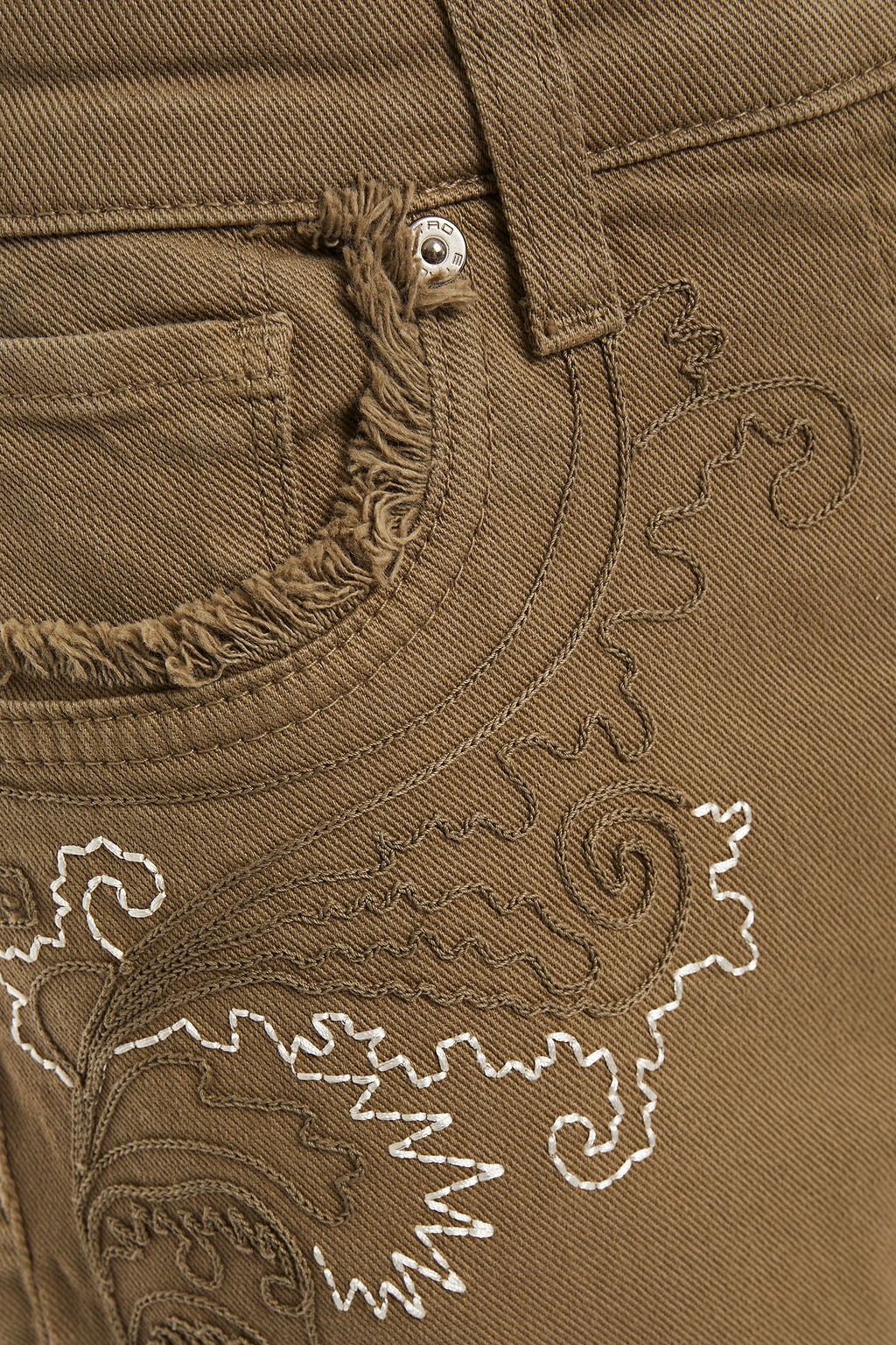 ETRO Frayed embroidered high-rise straight-leg jeans