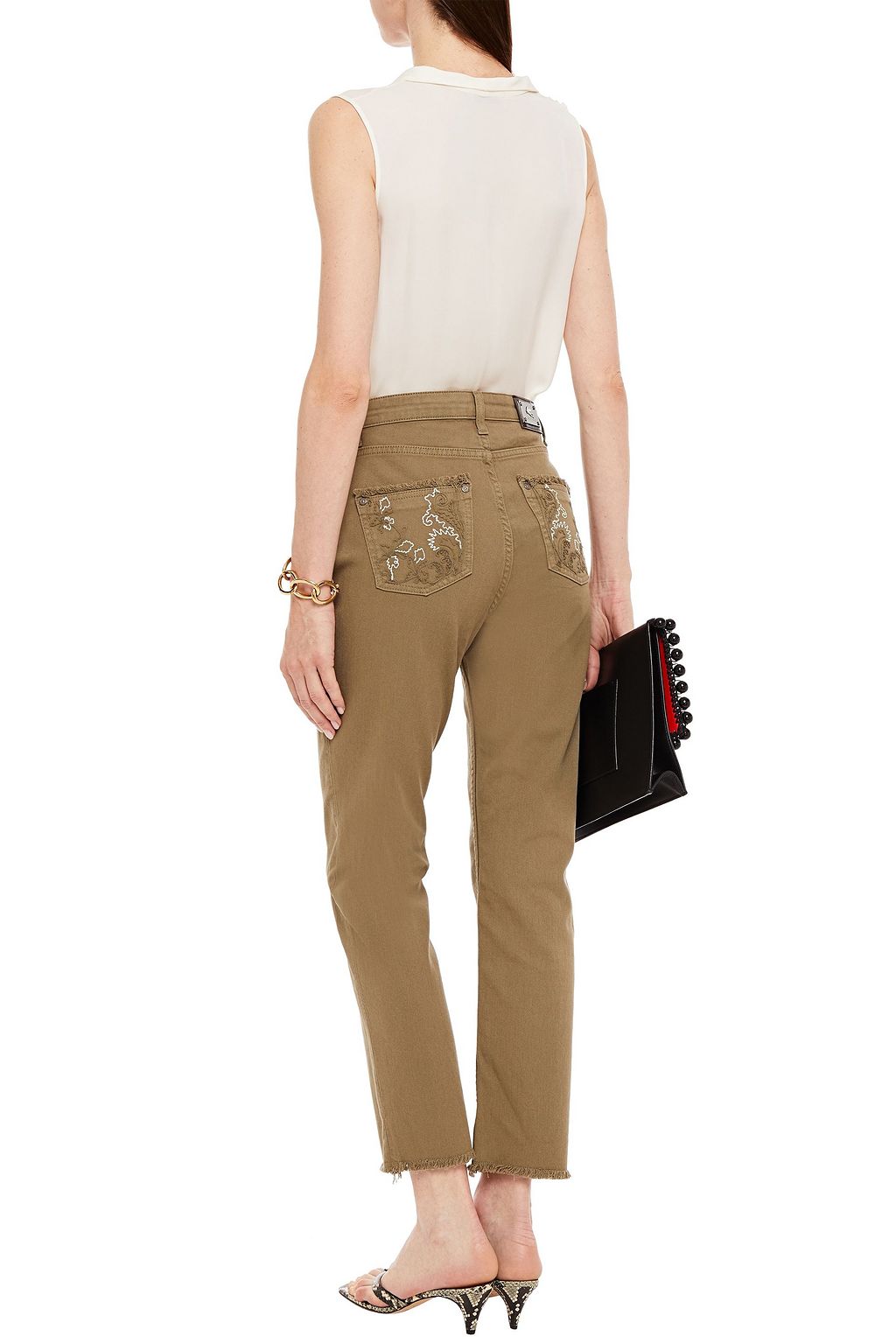 ETRO Frayed embroidered high-rise straight-leg jeans