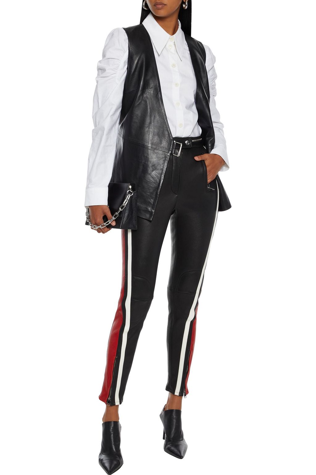 MCQUEEN Zip-embellished striped leather skinny pants