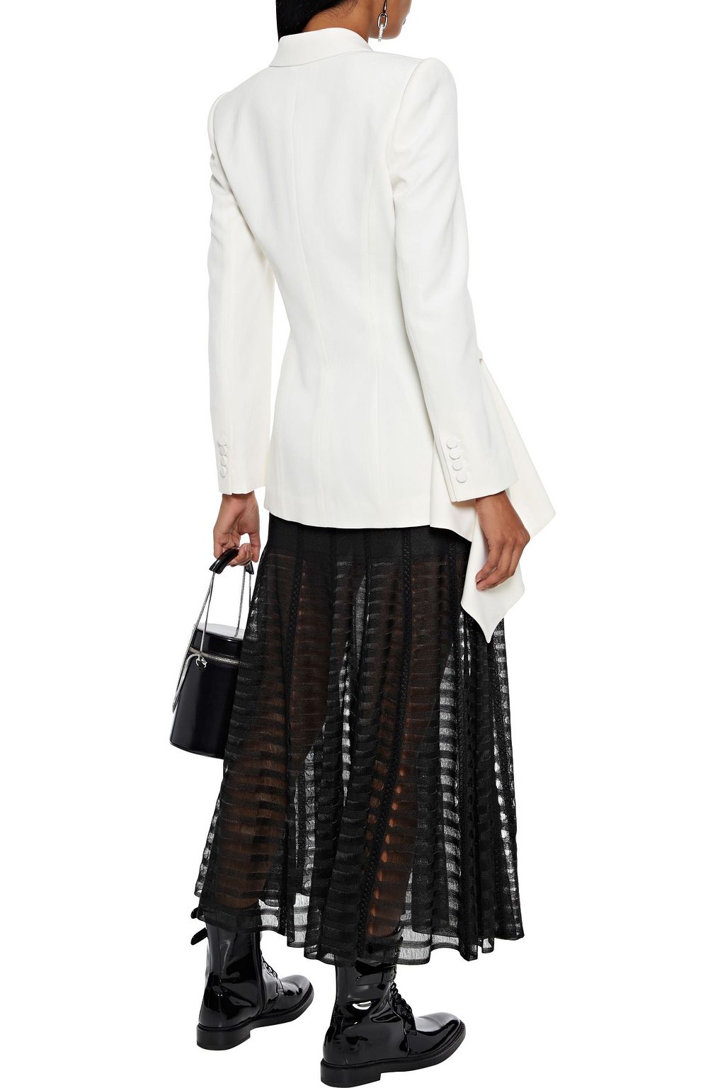 MCQUEEN Paneled lace and open-knit midi skirt