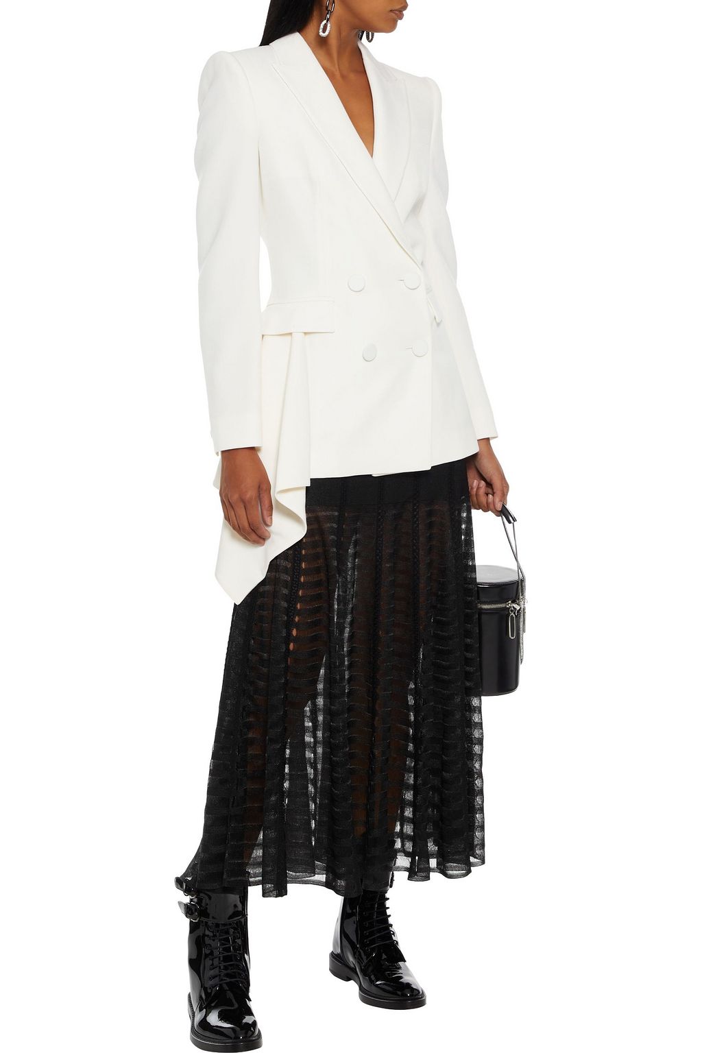 MCQUEEN Paneled lace and open-knit midi skirt