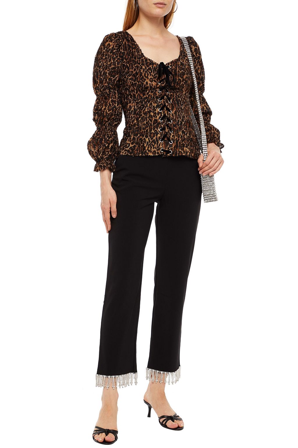 SHRIMPS Lace-up leopard-print fil coupé gauze blouse