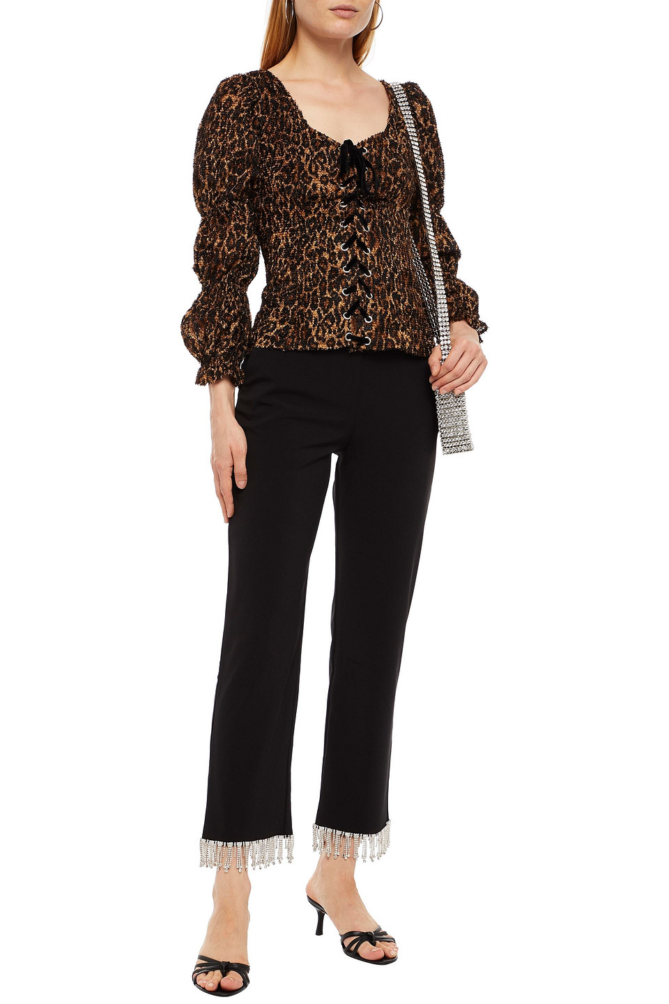 Shrimps Cropped Crystal-embellished Twill Straight-leg Trousers In Black