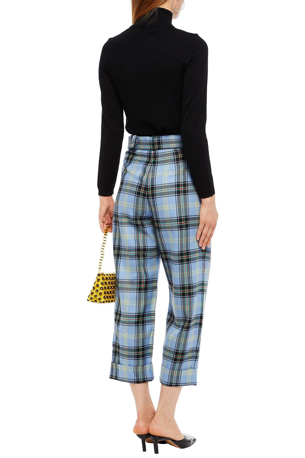 SHRIMPS Cropped belted checked wool-twill tapered pants