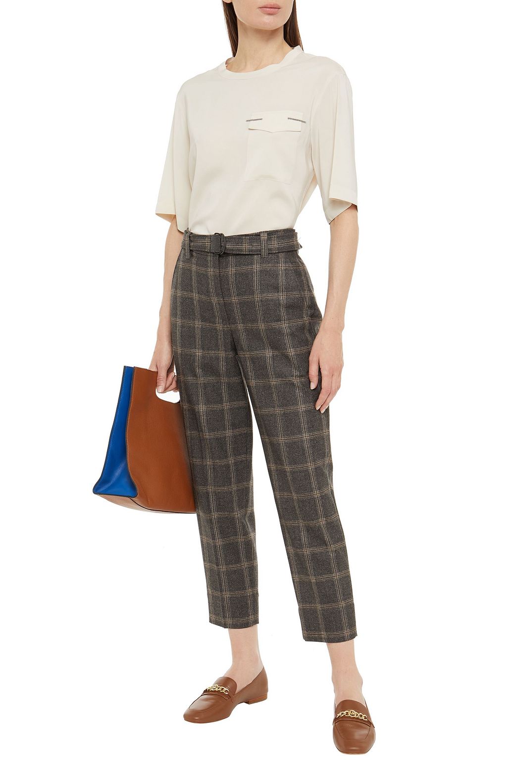 BRUNELLO CUCINELLI Bead-embellished silk-blend crepe de chine top