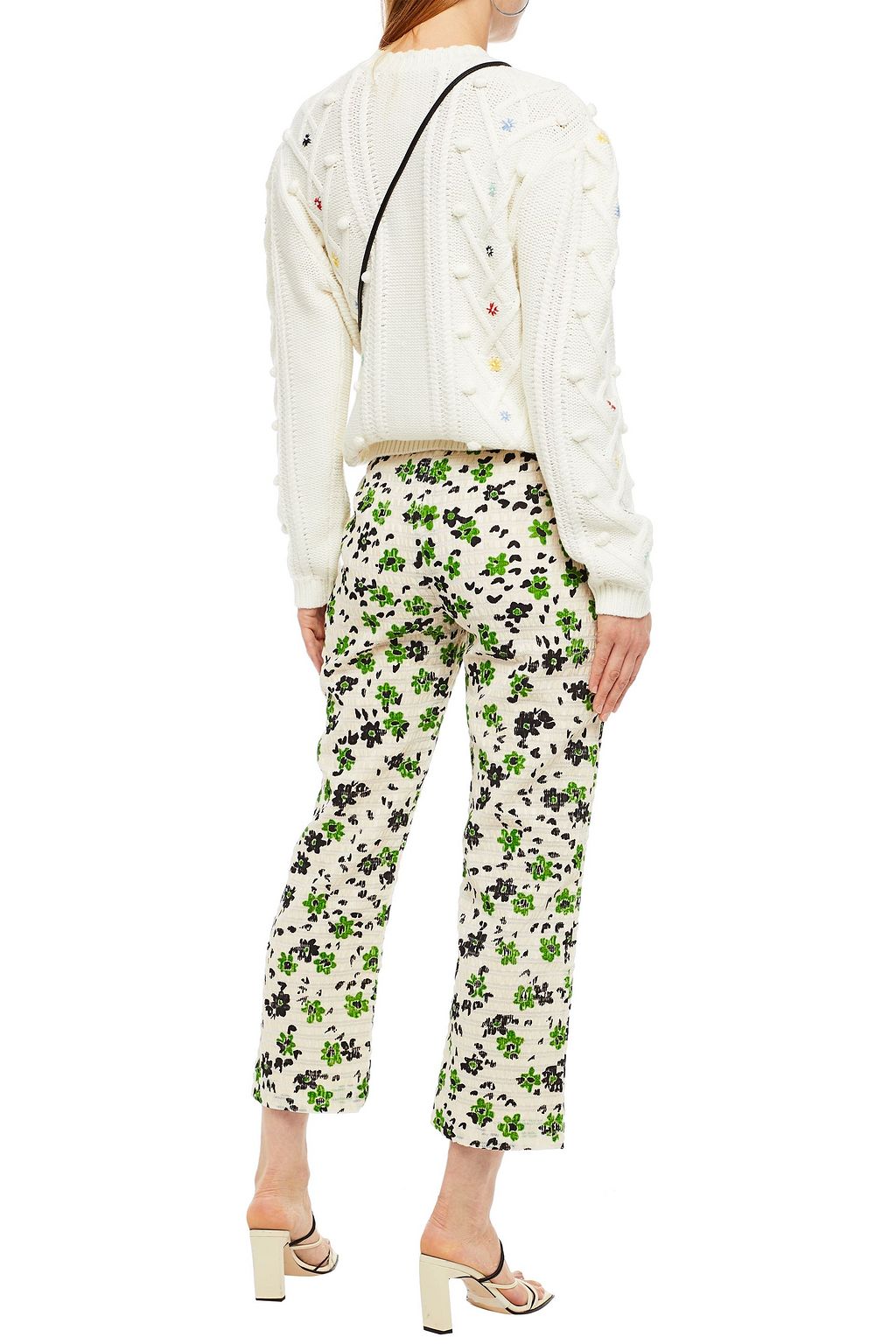 SHRIMPS Cropped floral-print seersucker straight-leg pants