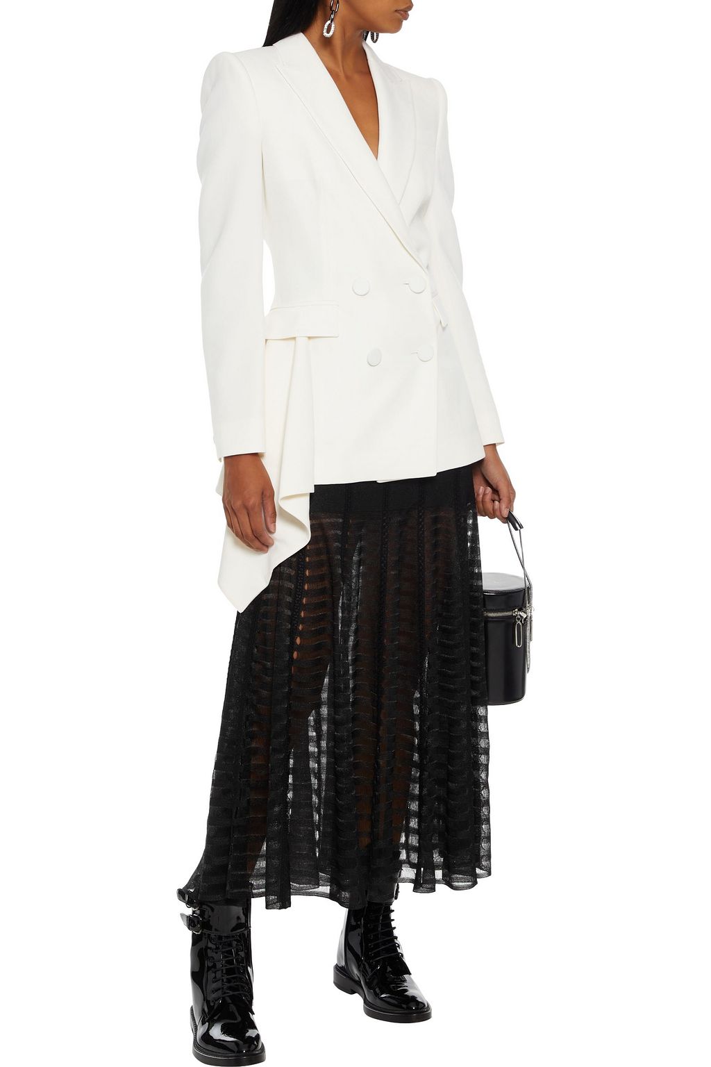MCQUEEN Double-breasted draped grain de poudre wool blazer